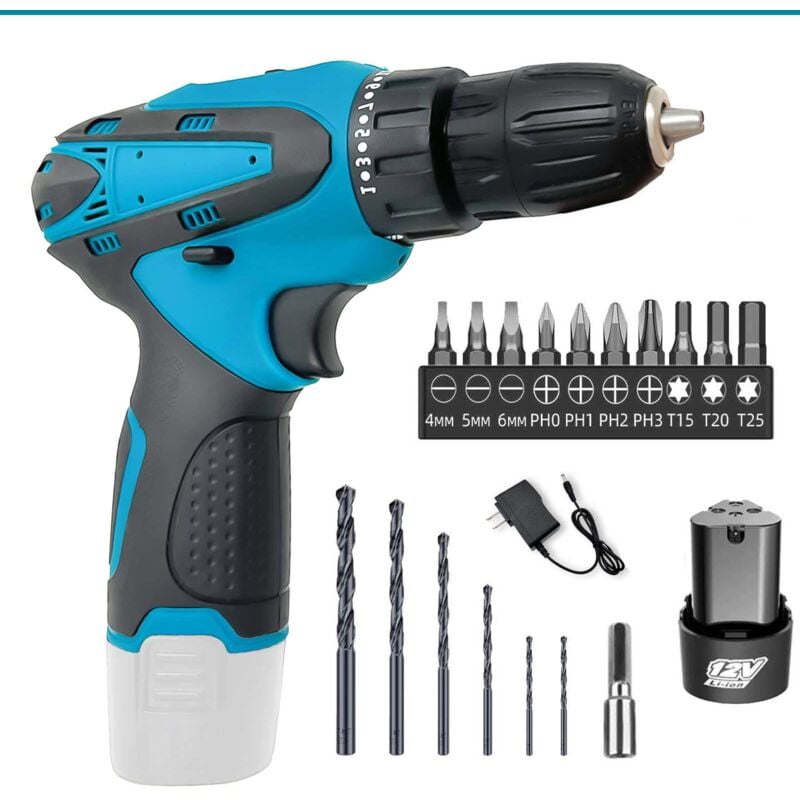 Tournevis sans fil,Foret sans fil, 12V Power impact driver, kit de foret avec batterie lithium - ion, tournevis électrique, 25 + 3 couple, pince de