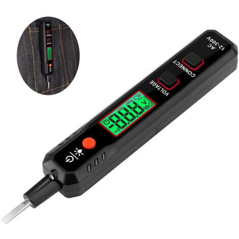 Tournevis Testeur, Stylo Testeur de Tension CA 12-300V, Detecteur de Tension, Test de Fil de Phase/Neutre, avec Écran, Lampe de Poche, Alarme Sonore