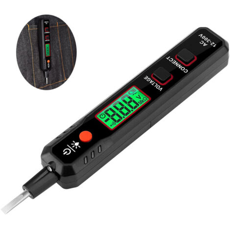 Tournevis Testeur, Stylo Testeur de Tension CA 12-300V, Detecteur de Tension, Test de Fil de Phase/Neutre, avec Écran, Lampe de Poche, Alarme Sonore