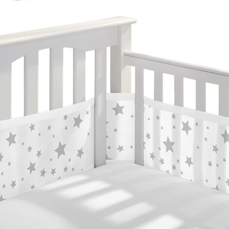 Tours de Lit en Maille Respirant 4 Côtés Anti-Collision pour Lit Bébé - Blanc Etoile