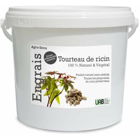 Tourteau de ricin granulés, engrais 100 % végétal. Seau 4 kg