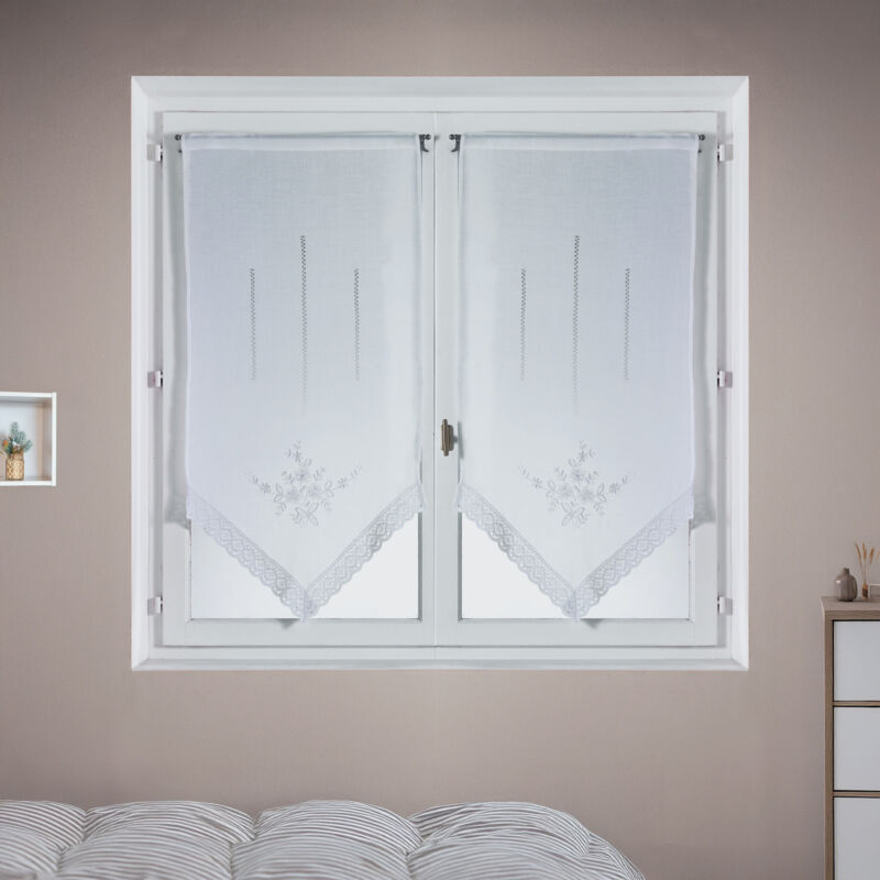 Paire de vitrages brodés en pointe Blanc 60x90 cm