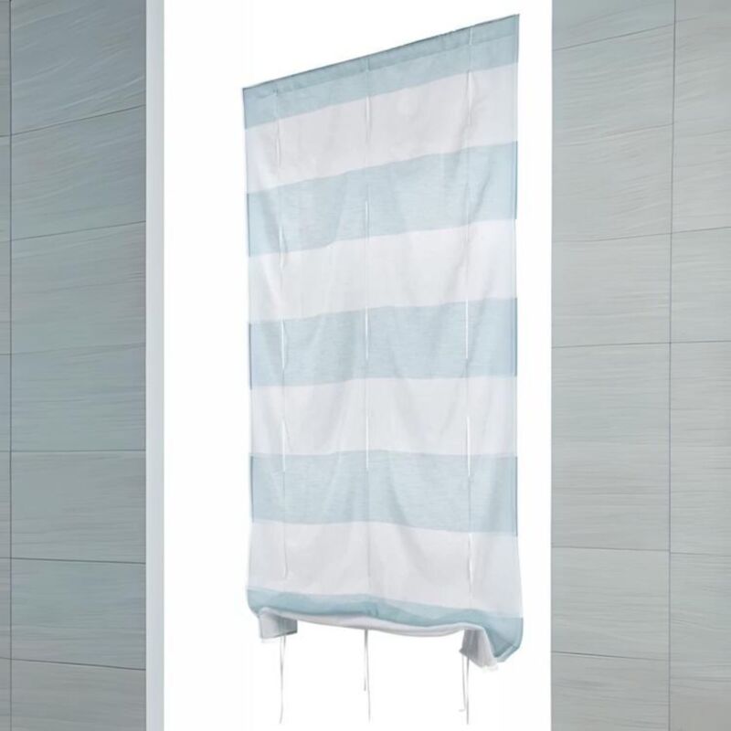 Petit voilage droit à rayures horizontales Bleu ciel 70x190 cm