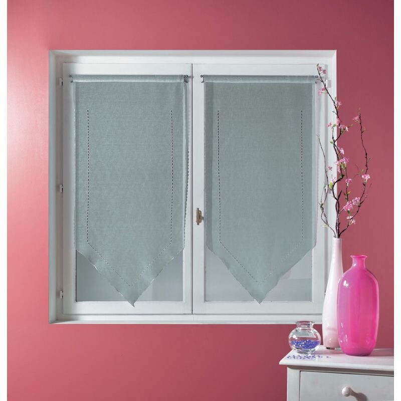 Petit Rideau en Pointe Etamine Brodée Ajourée Gris Gris clair 45x120cm