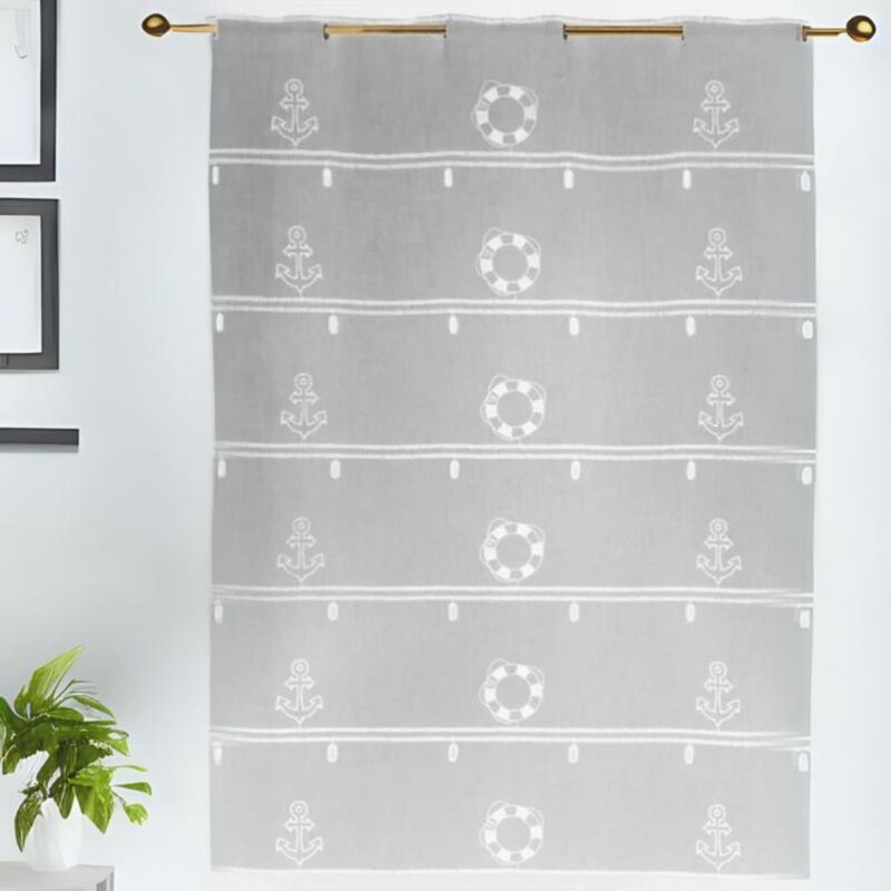 Modulable en étamine brodée 'Marine' Blanc 0.58x1.6 m