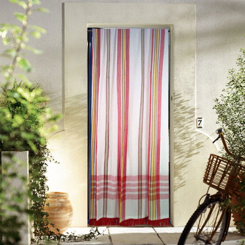 Rideau de Porte 'Marseillais' à rayures d'Antan Rouge 140x250 cm