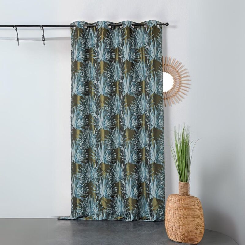 Rideau tamisant aux feuilles tropicales Bleu 135x245 cm