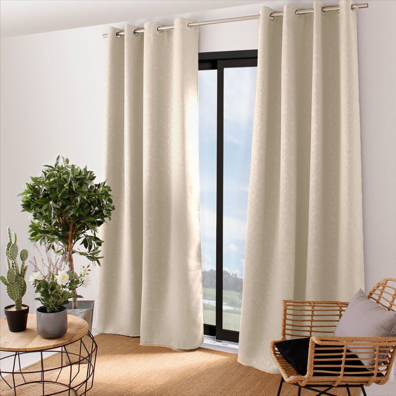 Homemaison - Rideau occultant frappé ARABESQUE140 x 240 coloris ivoire