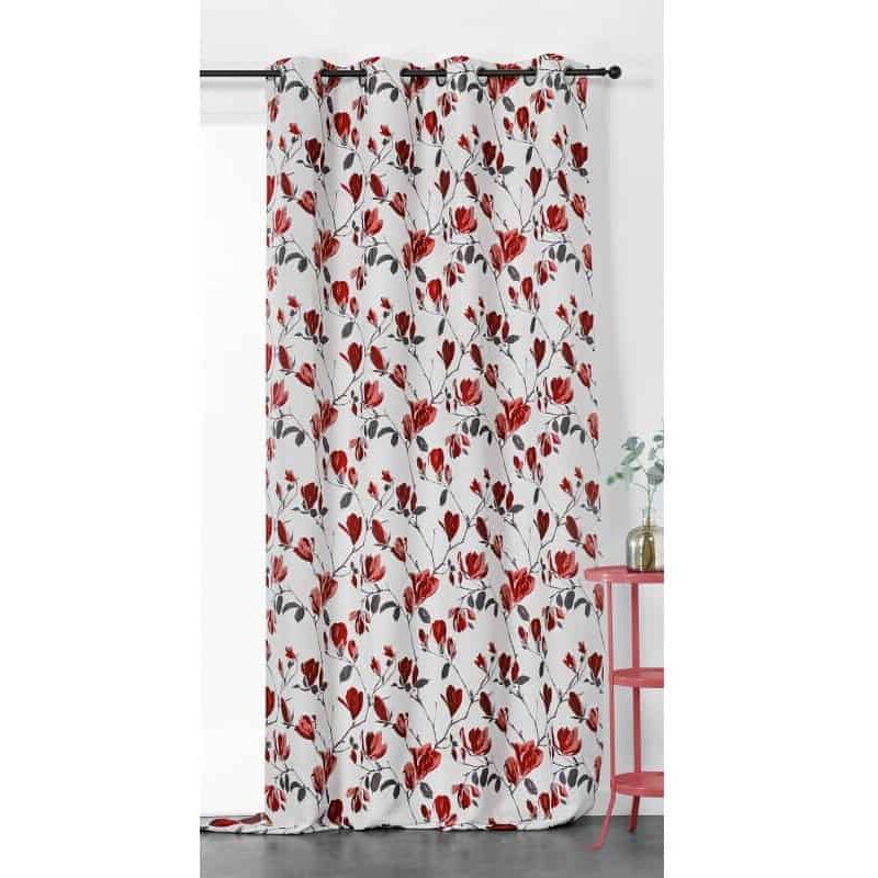 Rideau Motif Fleur Magnolia - 135x250cm - Rouge