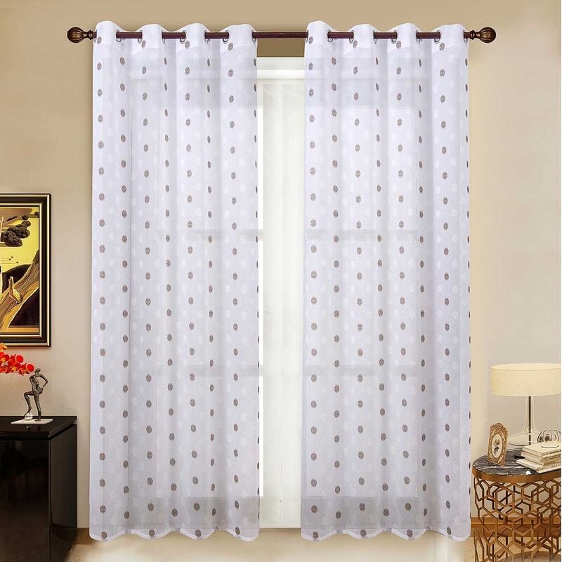 Paire de voilages à cercles géométriques Marron chocolat 140x240 cm