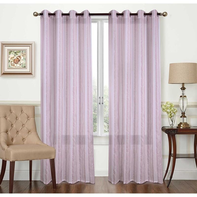 Paire de voilages rayés - - Effet brillant Rose Clair 140x240 cm