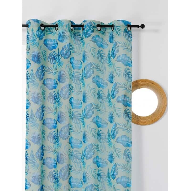 Voilage tendance motif végétal - 150x260cm - Bleu canard