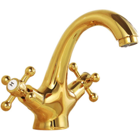Tout le cuivre robinet d'eau chaude et froide robinet antique opéen salle de bains robinet de lavabo doré robinet à double poignée robinet monotrou