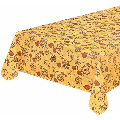 Tovaglia Antimacchia Cucina Fiori Vettoriali Bordata Cotone Plastificato Proteggi Tavolo Copritavolo Giallo - 135x180 cm