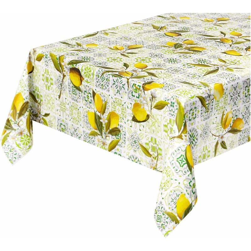 Tovaglia Antimacchia Cucina Moderna Tela Cerata Felpata Proteggi Copri Tavolo Maiolica Limoni - 140X160 Cm