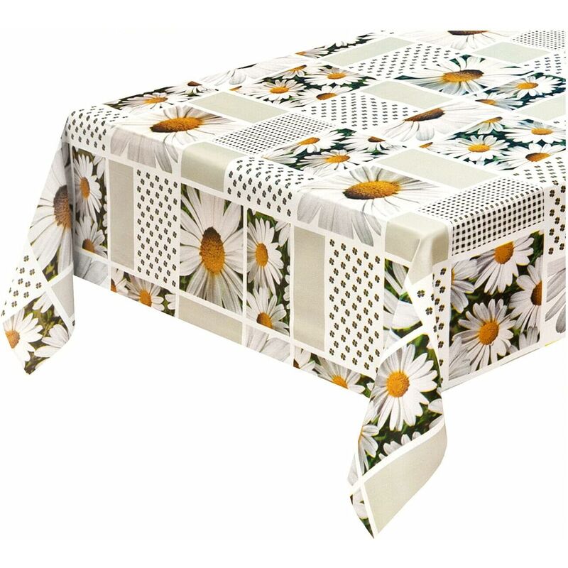 Tovaglia Antimacchia Cucina Moderna Tela Cerata Felpata Proteggi Copri Tavolo Margherite - 140X280 Cm