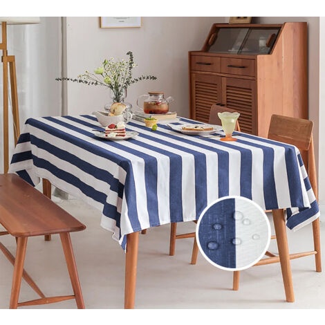 Tovaglia Antimacchia Idrorepellente Fantasia Rigata Tinta Unita In Tutte Le Misure Antiscivolo Proteggi Tavolo Copritavolo A Righe Quadrata Rettangolare Cucina Salotto Interno Esterno Riviere Riga Blu