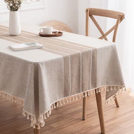 Tovaglia Antimacchia Rettangolare in Cotone e Lino Copritavolo per Tavolo con Nappa da Pranzo, Cucina, Festa Compleann Beige - 110x110cm
