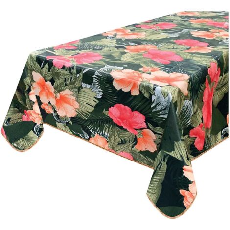Tovaglia Antimacchia Tropicale Bordata Cotone Plastificato Copritavolo Interno Esterno - 120x160 Cm