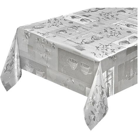 Tovaglia Cucina Antimacchia Metallizzata Lucida Grigia Copritavolo Pvc Decorato Dis D - 140x400 Cm