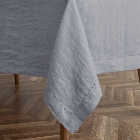 Tovaglia Da Tavola In Puro Cotone Rettangolare Tinta Unita Elegante Copritavolo Moderna Sala Da Pranzo Cucina Soggiorno Salvatavolo  Blu Melange - 6/8Posti140x180Cm