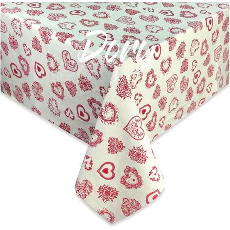TOVAGLIA DORY tirolese CUORE ROSSO in cotone Cm.140x300 x18 persone