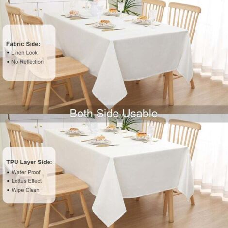 Tovaglia effetto lino, tovaglia rettangolare 140 x 200 cm, tovaglia impermeabile per esterni, protezione antimacchia per tavolo da pranzo, giardino - Bianco