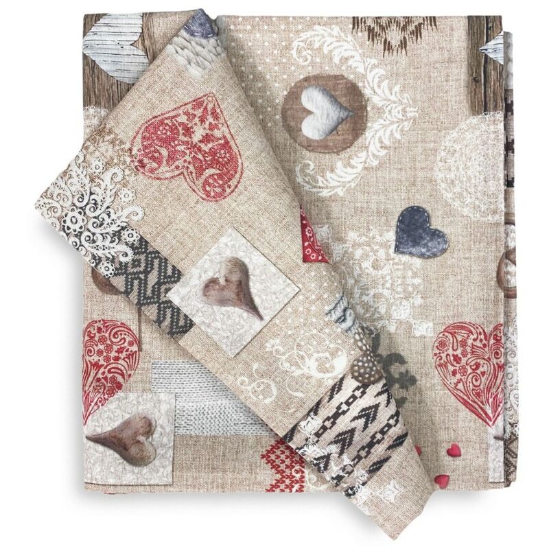 Tovaglia In Cotone Disegno Tirolese Shabby Rosso Made In Italy Cm. ...