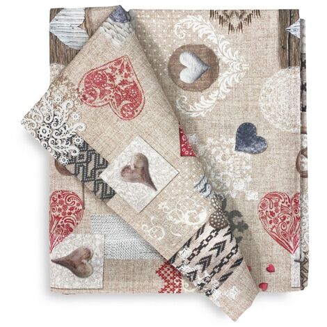 TOVAGLIA in COTONE disegno Tirolese SHABBY Rosso made in Italy Cm.140x300 x18 persone