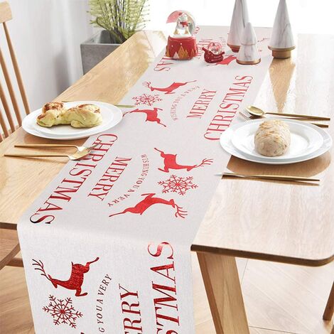 in lino per sala da pranzo feste KAINSY Runner da tavola natalizio matrimoni banchetti 35 x 180 cm con motivo natalizio vacanze rosso feste 