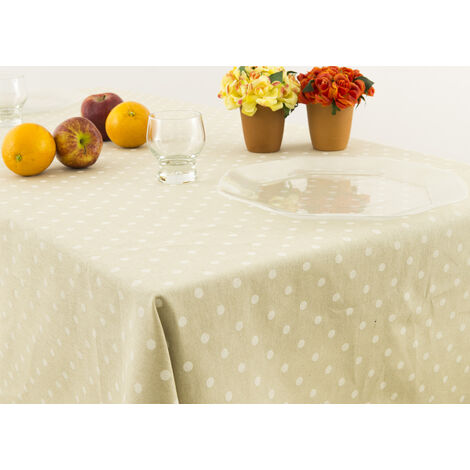 Tovaglia Miros Resinata Antimacchia Copritavolo Cucina Disegno Pois Beige, misura140x240coloreBeige
