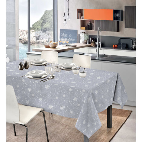 Tovaglia Natalizia In Cotone Rettangolare Varie Fantasie Fiocchi Grigio - 6Posti(140x180)