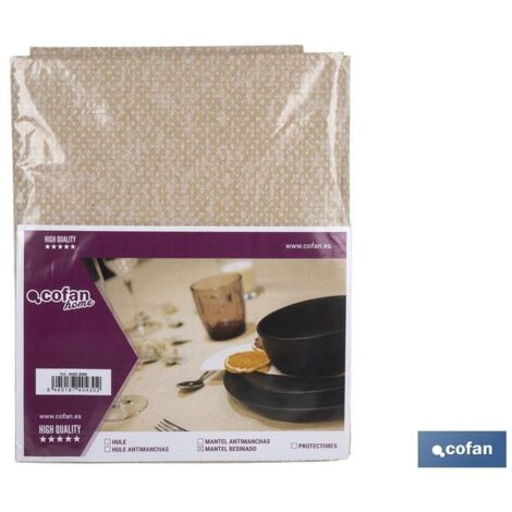 Tovaglia resinata antimacchia dal design moderno 140x200 cm 60% cotone e 40% poliestere beige e bianco