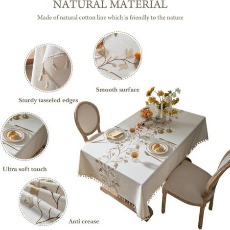 Tovaglia rettangolare in cotone e lino antimacchia, lavabile, con nappe, ideale per decorare tavoli da ristorante (140x180 cm)