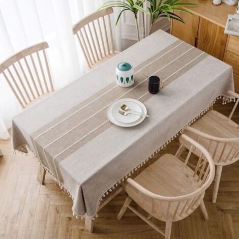 Tovaglia rettangolare vintage in lino beige, tovaglia in cotone, 135x180 cm, per tavolo da cucina