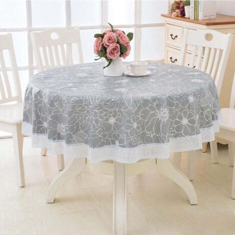 Tovaglia rotonda in tela cerata in PVC, con motivo floreale e pizzo, tovaglia rotonda impermeabile e antimacchia, tovaglia da pranzo in tela cerata, per sala da pranzo, giardino, bar, feste (grigio, 2