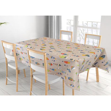 Tovaglia Salotto/Cucina In Tessuto Miros Made In Italy Dis Pesciolini Colorati, misura140x140colorePesciolini