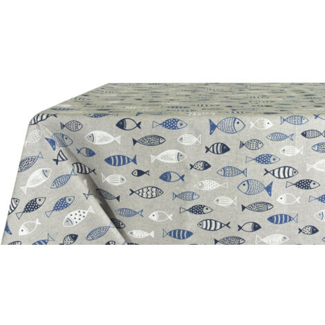 Tovaglia Salotto/Cucina In Tessuto Miros Made In Italy Marino Pesci Azzurro, misura140x140colorePesci