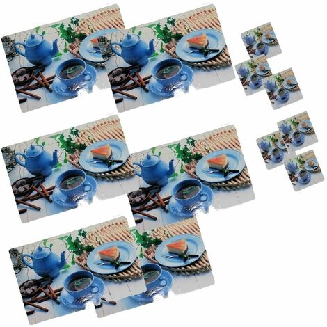Tovaglietta americane da colazione set da 6 tovagliette e sotto tazze tazzoni facile da pulire antiscivolo - decoro: set 6+6 fantasia Fette biscottate