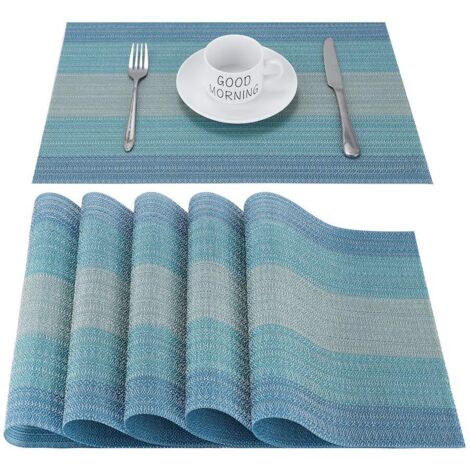 Tovaglietta in PVC, antiscivolo, lavabile, resistente al calore, rettangolare, in vinile, tovagliette per ristorante, tavolo da pranzo in cucina o sala da pranzo, 45 x 30 cm, set da 6 (blu)