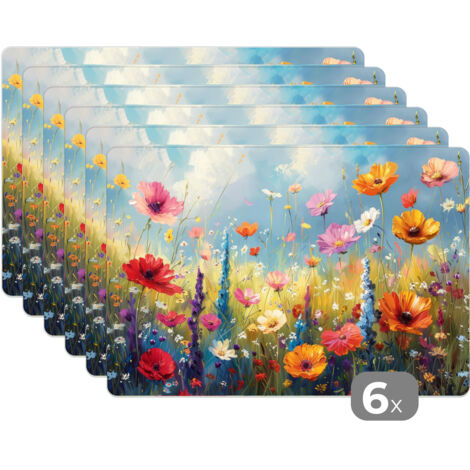 TOVAGLIETTE AMERICANE Set di 6 Fiori - Natura - Botanica - Arte 45x30 cm
