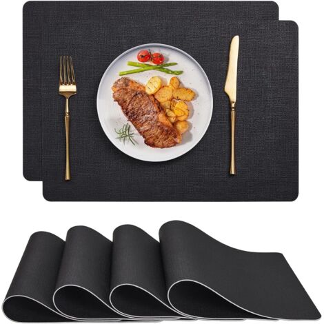 Tovagliette e sottobicchieri, tovagliette in pelle bicolore, lavabili, double-face, antiscivolo e facili da pulire (set di 4 pezzi, nero/nero)