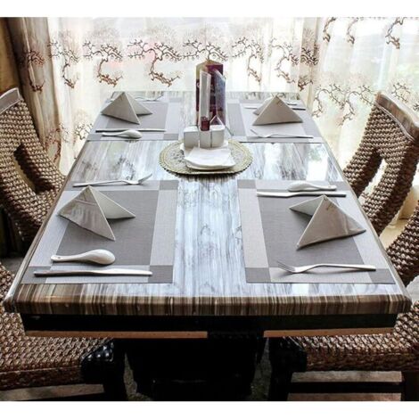 Tovagliette in PVC antiscivolo, lavabili, resistenti al calore, rettangolari in vinile per ristorante, cucina o sala da pranzo, 45 x 30 cm, set da 6 (grigio + argento)