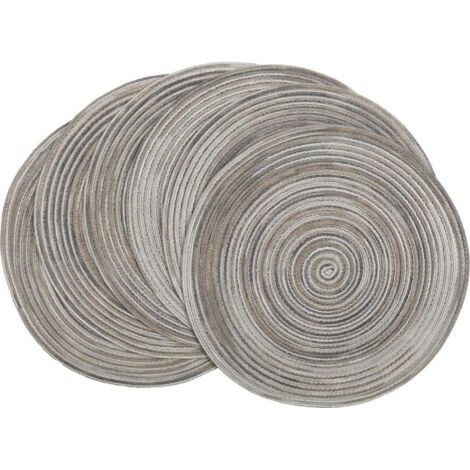 Tovagliette rotonde in cotone grigio, facili da pulire, lavabili, intrecciate, set da 6, perfette per cucine, tavoli da pranzo, feste e decorazioni.