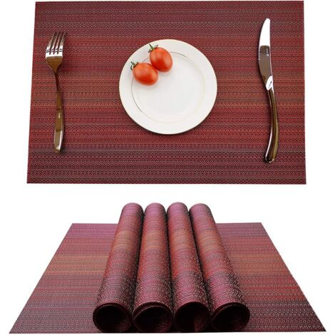 Tovagliette (set da 6), antiscivolo, lavabili, in PVC, resistenti a graffi, calore e macchie, per tavolo da pranzo (rosse).