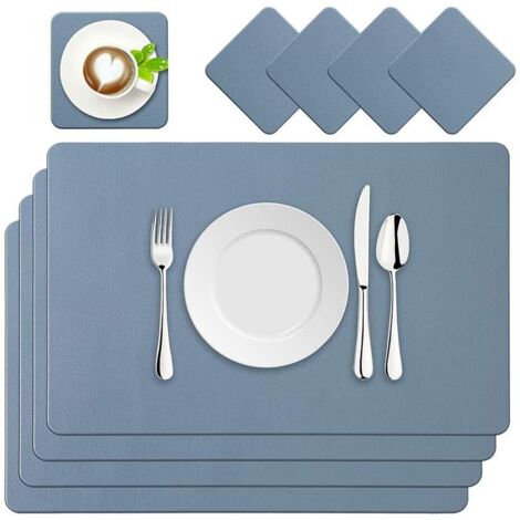 Tovagliette, set di quattro tovagliette/tappetini da spiaggia, in similpelle di poliuretano, lavabili e impermeabili, adatte a tavoli da pranzo, bar e cucine, colore blu.