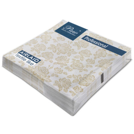 Tovaglioli da cena professionali PAW Subtle Roses (oro), tovaglioli a 1 velo 40x40 cm piegati in 1/4, 50 pezzi per confezione.