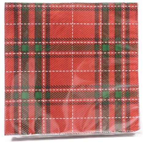 Tovaglioli natalizi "Tartan" 33 x 33 cm decorazione per tavola di Natale, confezione da 20 tovaglioli