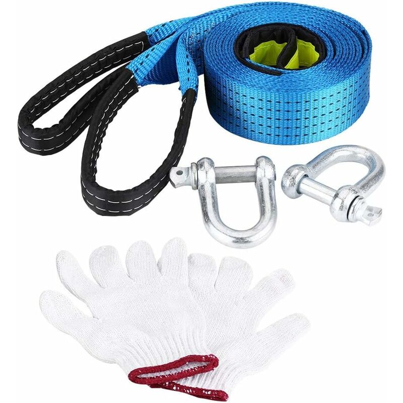 Ersandy - Tow Rope, Sangle de remorquage de récupération, Qiilu Sangle de Remorquage, Câble de Remorquage avec 1Paire de Gants Corde de Remorquage