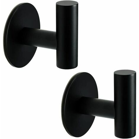 Towel Hook Self Adhesive Hooks Heavy Duty Waterproof Coat Hanging Wall Mounted Robe Hooks for Bathrooms Shower Kitchen Hotel- SUS304 Stainless Steel Brushed Brass 2 Pack Black